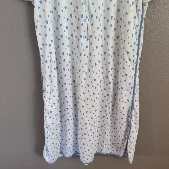 LAKE Blue Heart Print Pima Cotton Sleep Shirt Nightgown Size S - Picture 3 of 7